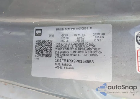 2023 Chevrolet Camaro Rwd 1Lt z USA, uszkodzony, nr VIN 1G1FB1RX9P0158558